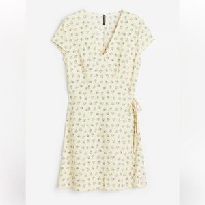 H&M Divided Crepe Yellow and Floral Wrap Dress, Large